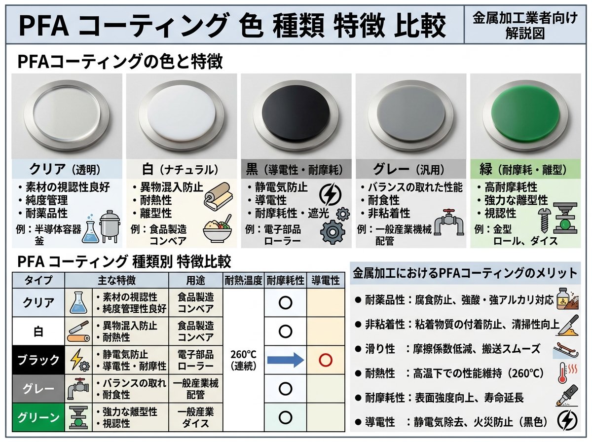 pfa コーティング 色 種類 特徴 比較