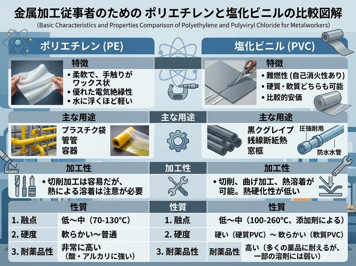 ポリエチレンと塩化ビニルの基本的な特徴と性質の違い