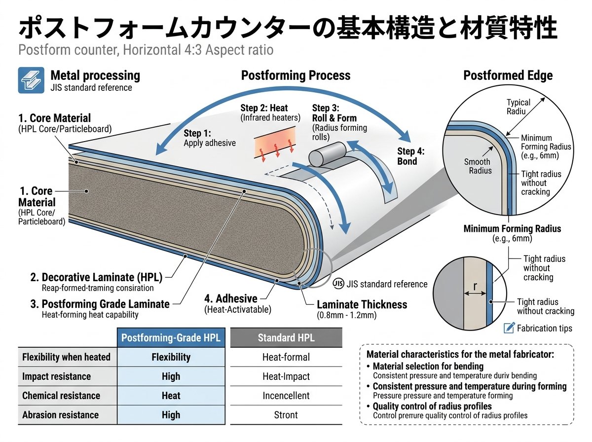 ポストフォームカウンターの基本構造と材質特性