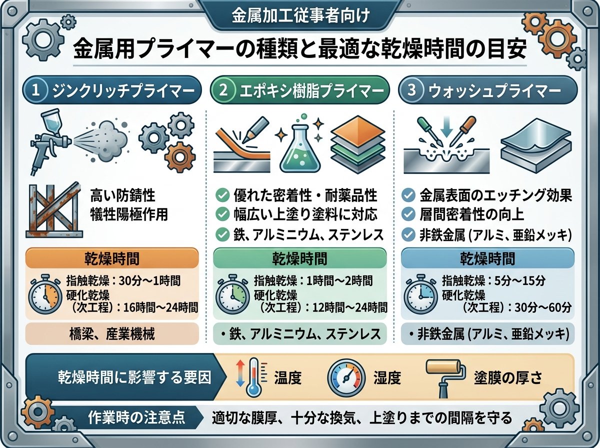金属用プライマーの種類と最適な乾燥時間の目安