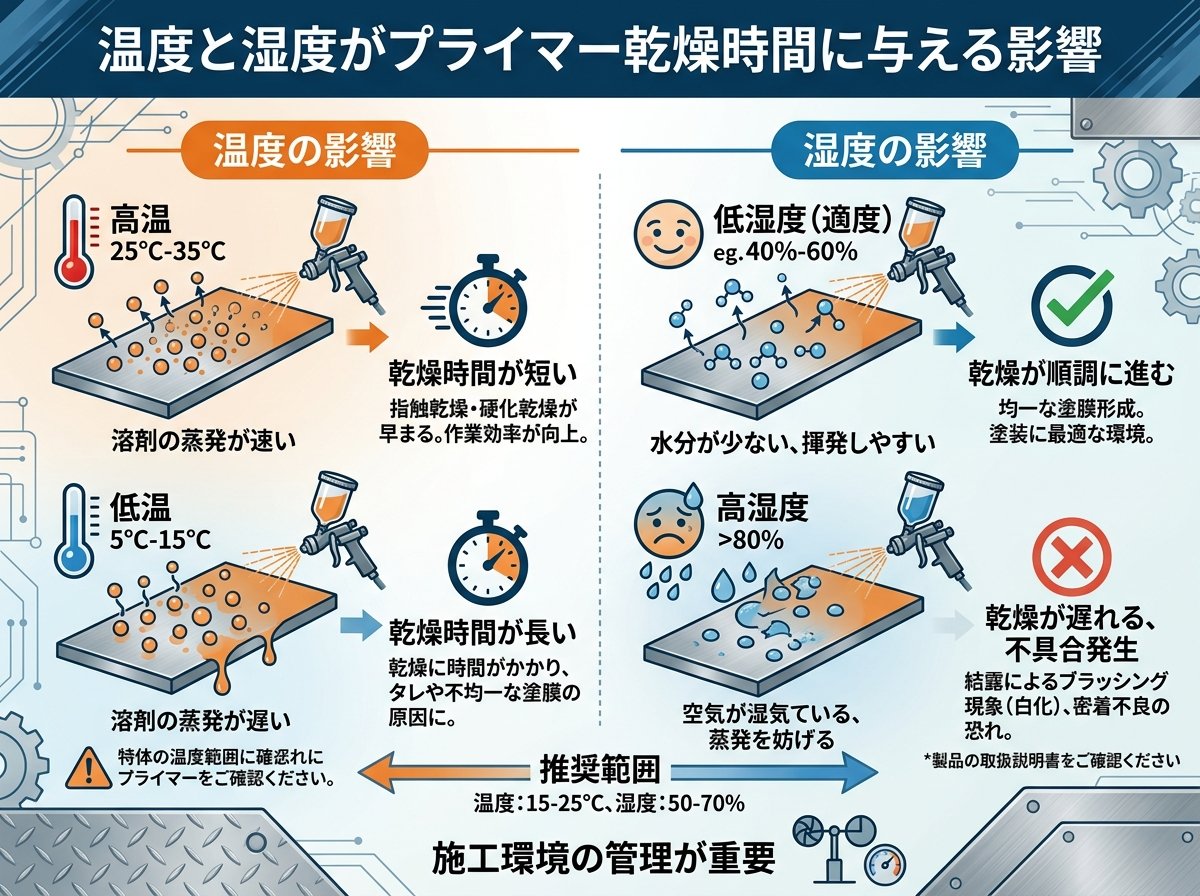 温度と湿度がプライマー乾燥時間に与える影響