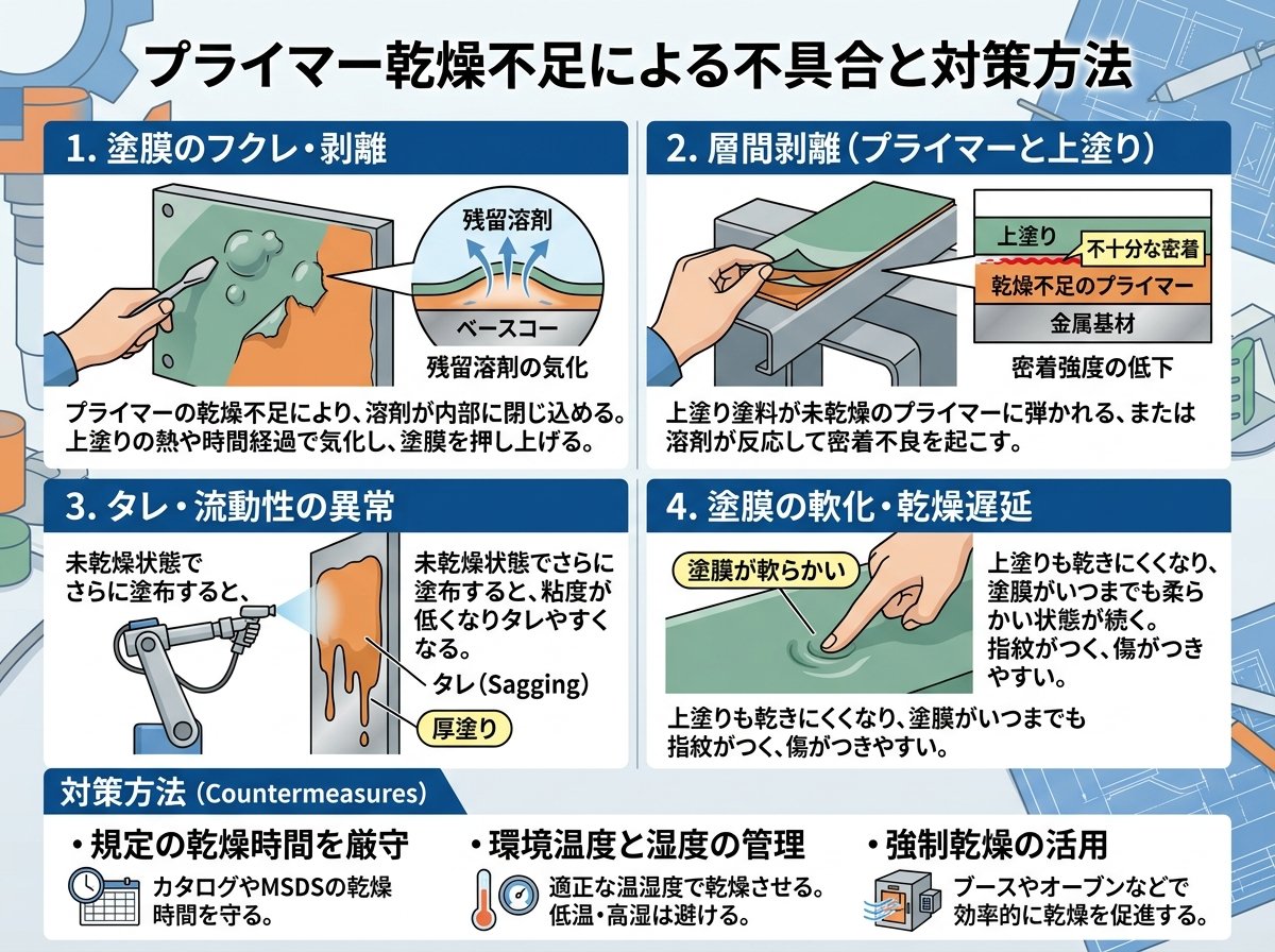 プライマー乾燥不足による不具合と対策方法