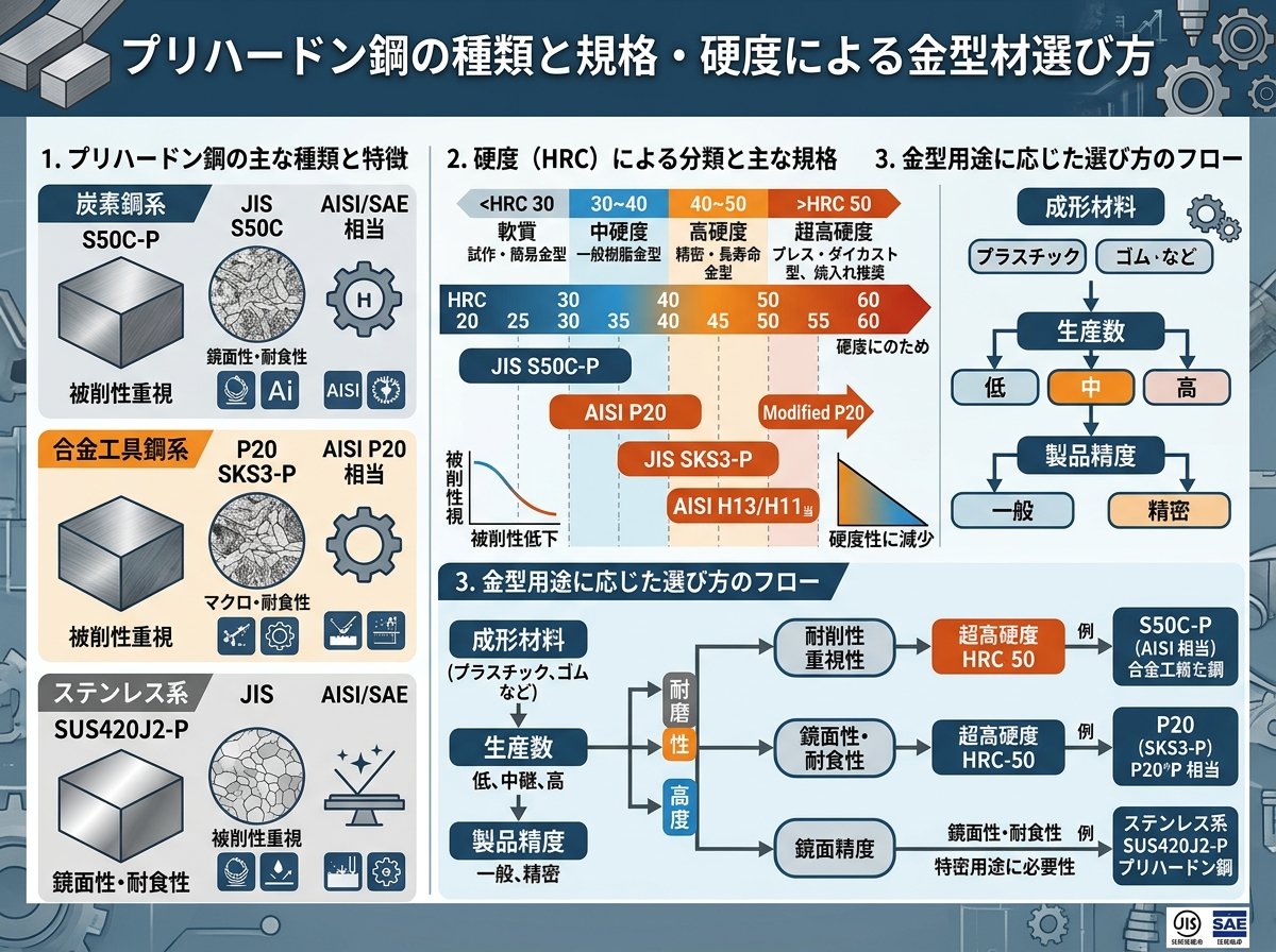 プリハードン鋼の種類と規格・硬度による金型材選び方