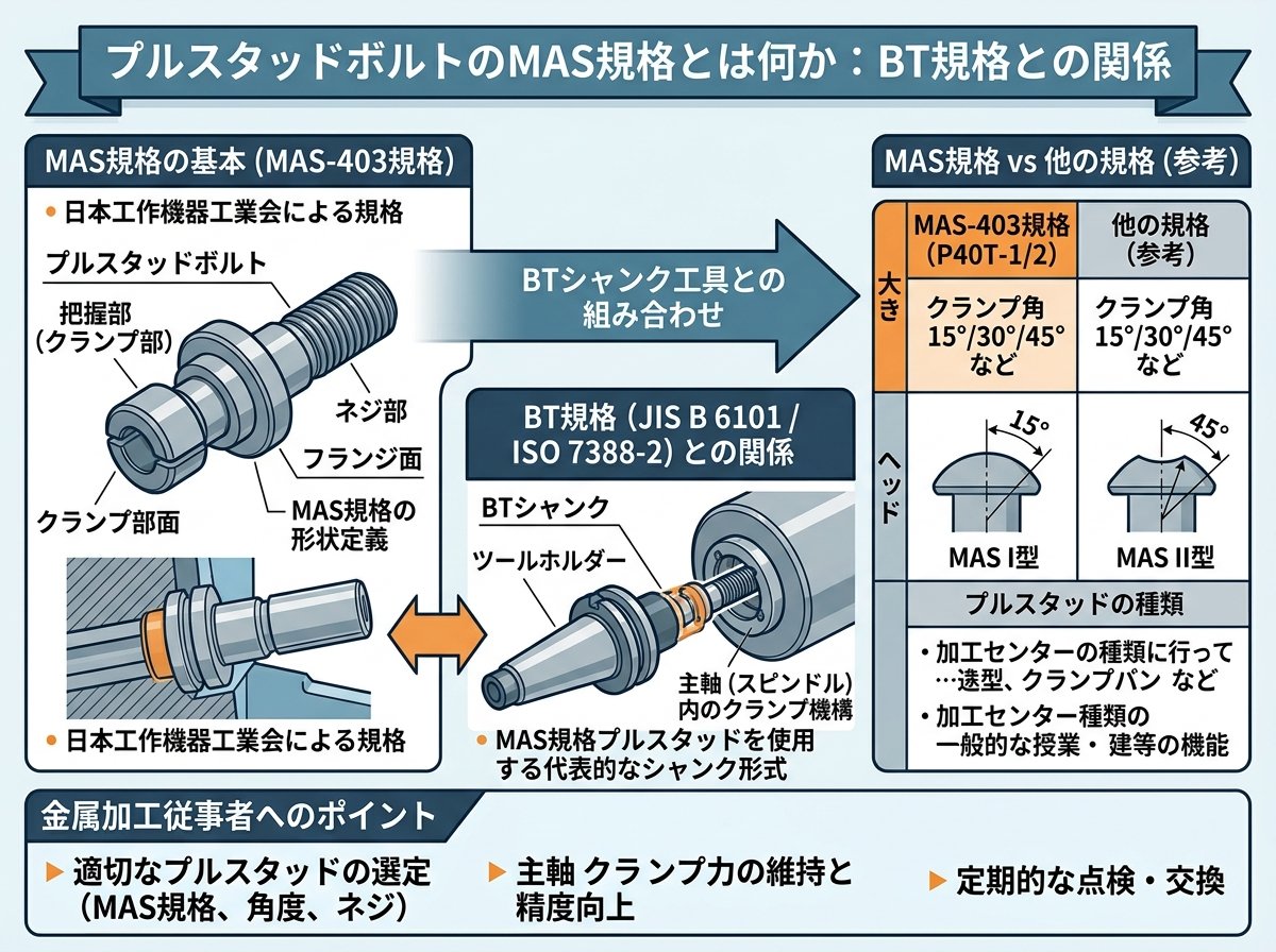 プルスタッドボルトのMAS規格とは何か：BT規格との関係