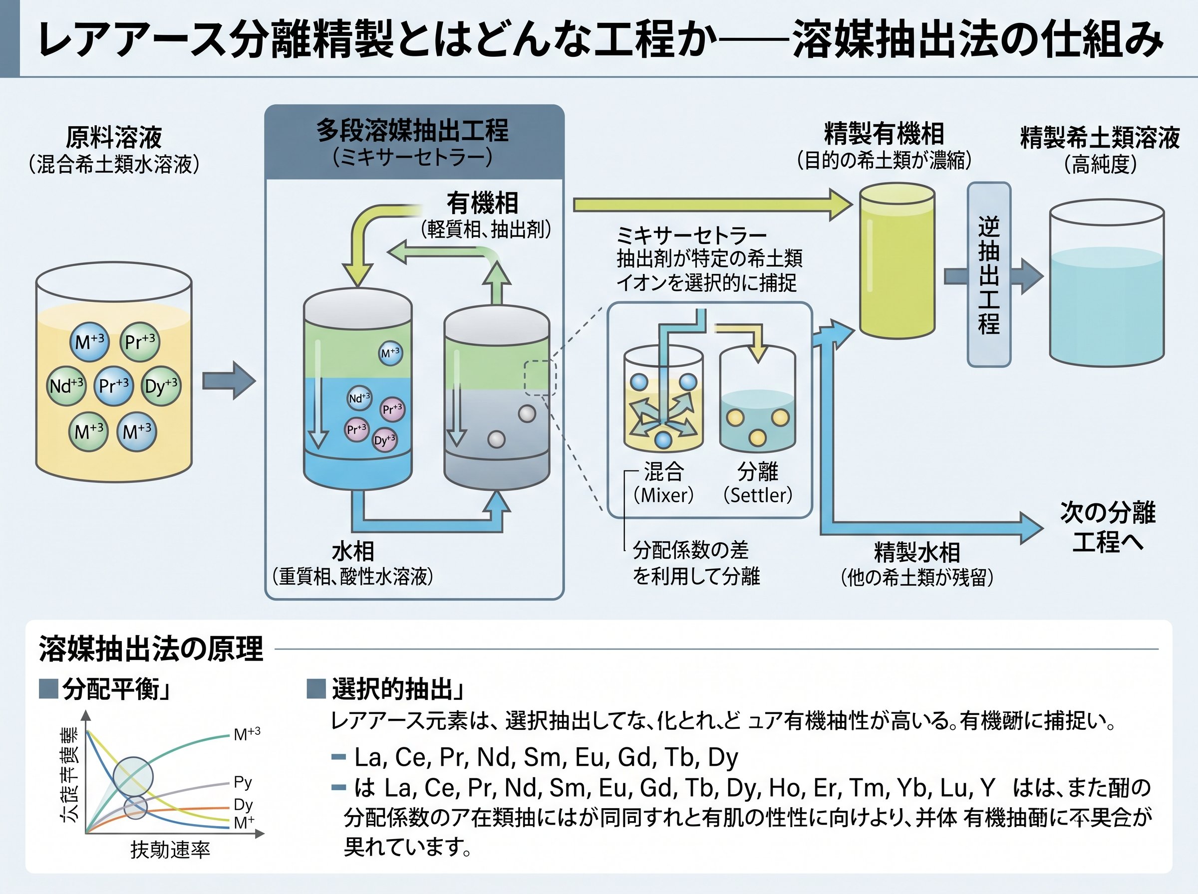 レアアース分離精製とはどんな工程か──溶媒抽出法の仕組み