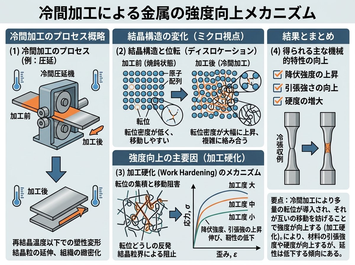 冷間加工による金属の強度向上メカニズム