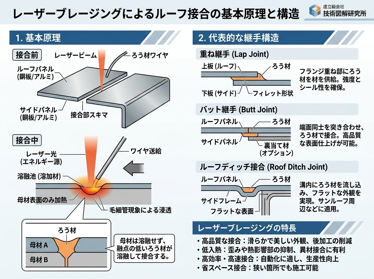 レーザーブレージングのルーフ接合の基本原理と構造