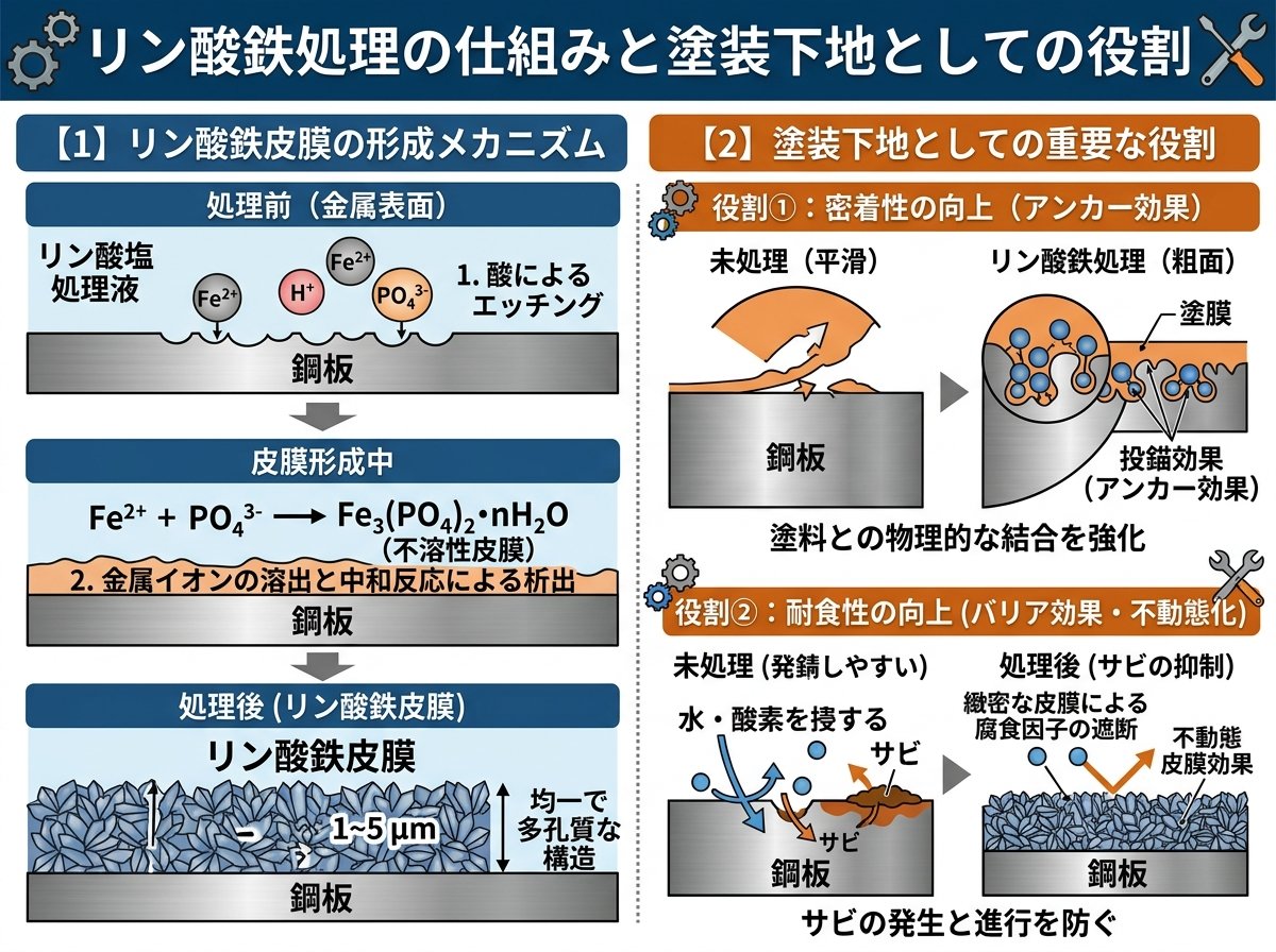 リン酸鉄処理の仕組みと塗装下地としての役割
