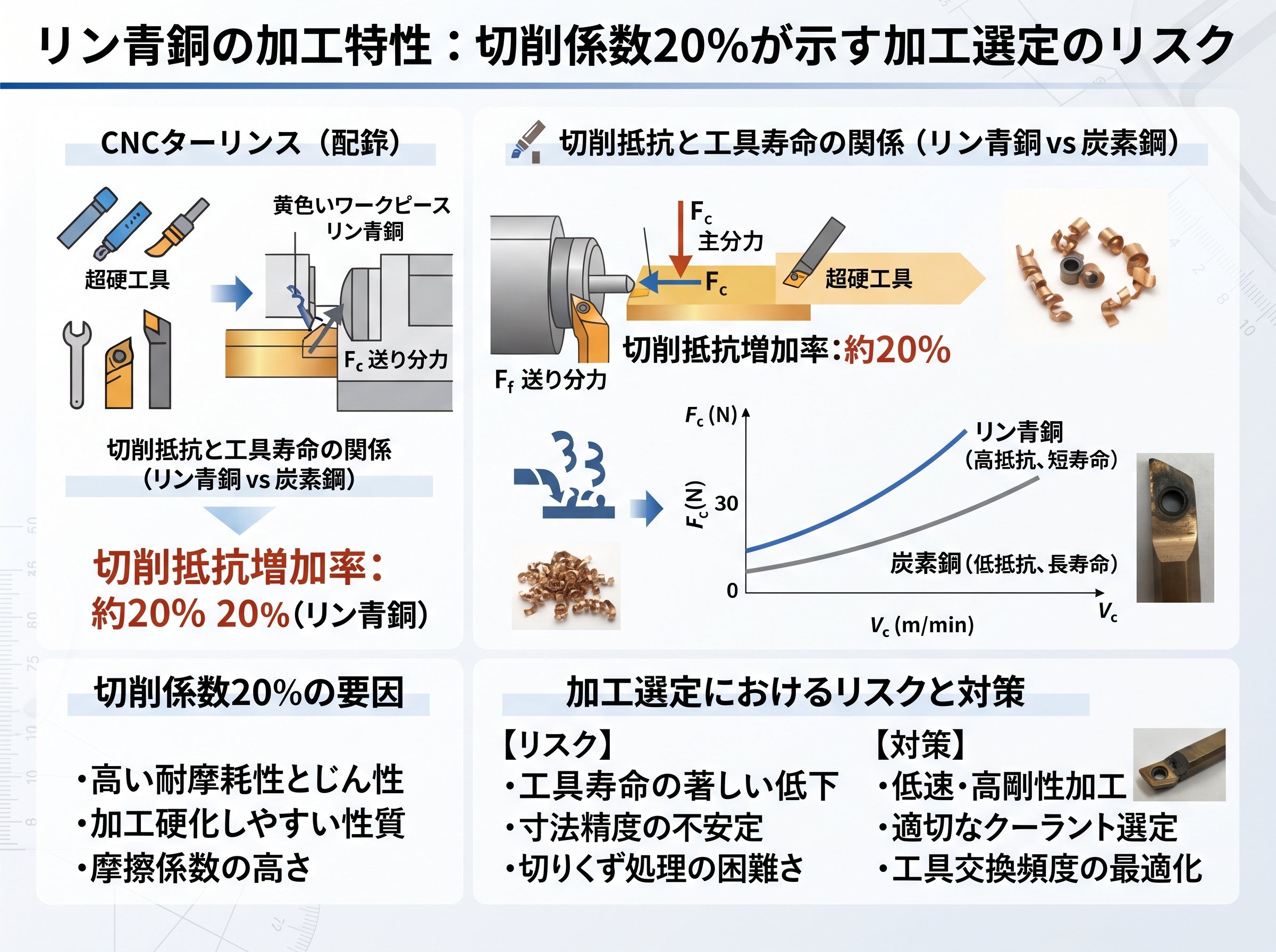 リン青銅の加工特性：切削係数20%が示す加工選定のリスク