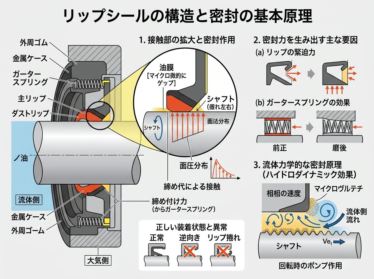 リップシールの構造と密封の基本原理