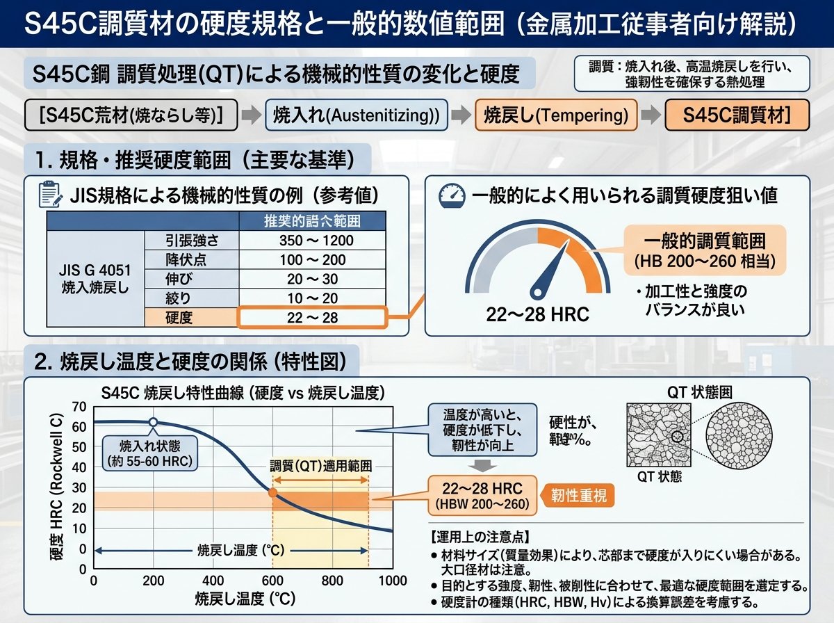 s45c調質 硬度 規格と一般的な数値範囲
