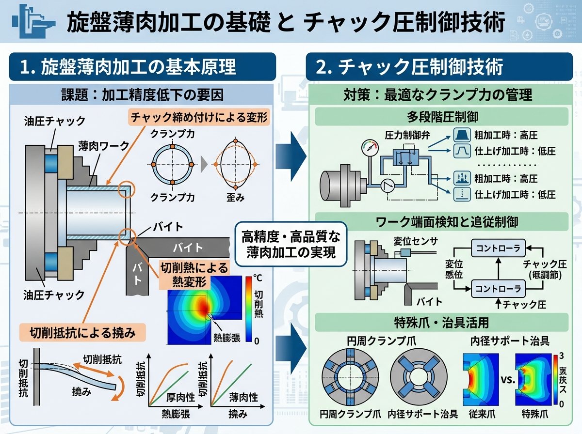 旋盤薄肉加工の基本原理とチャック圧制御技術