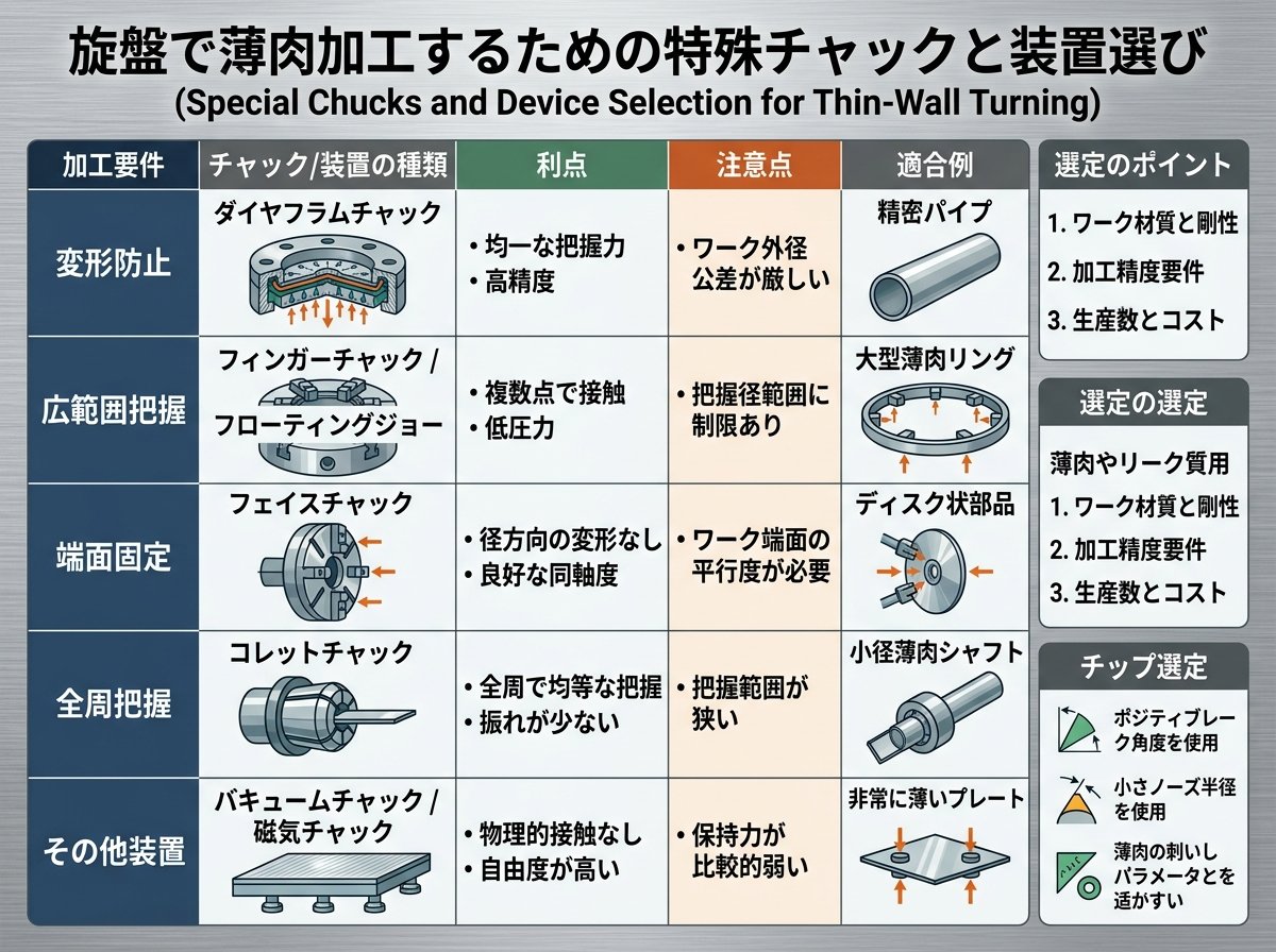 旋盤で薄肉加工するための特殊チャックと装置選び