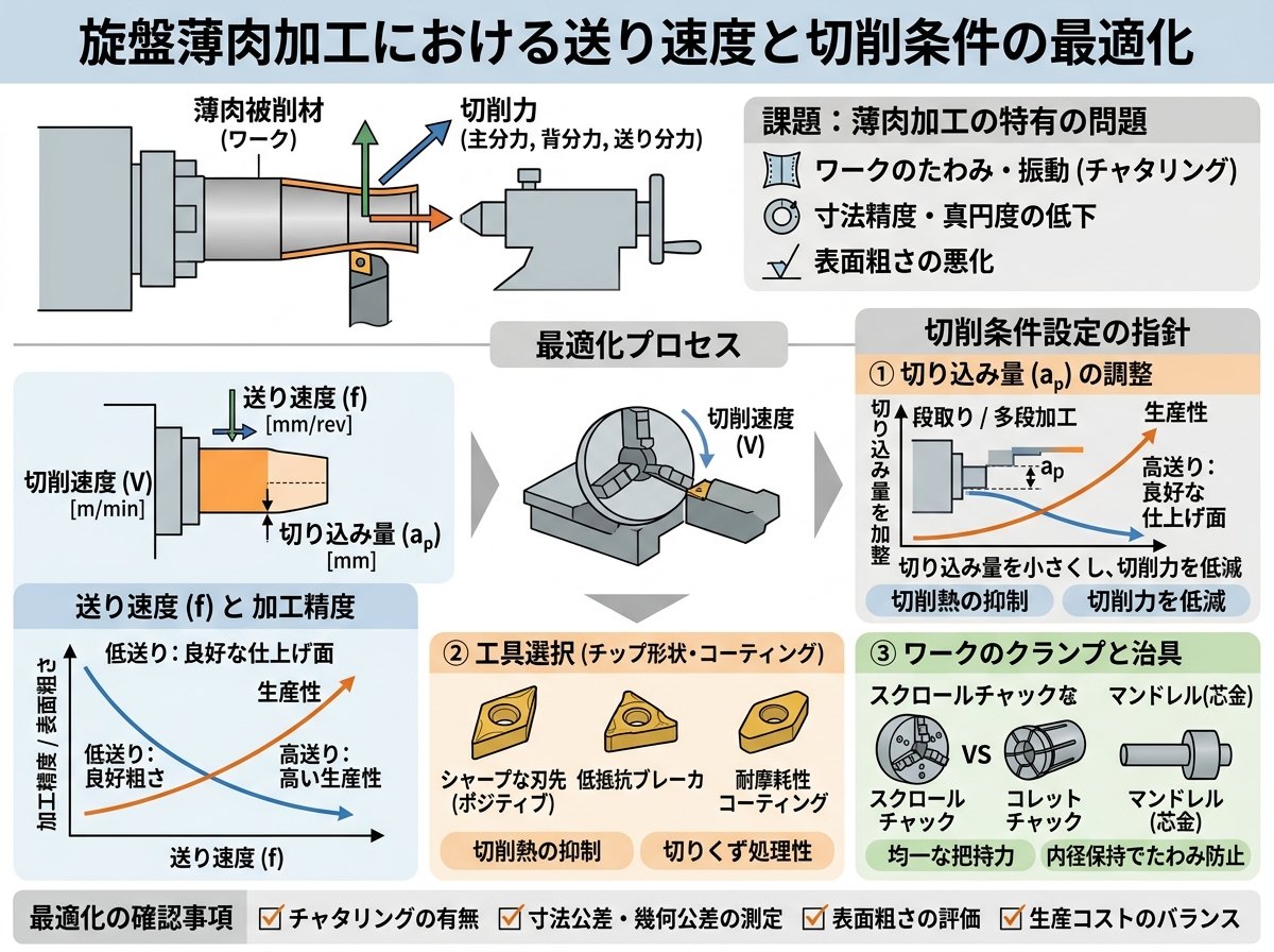 旋盤薄肉加工における送り速度と切削条件の最適化