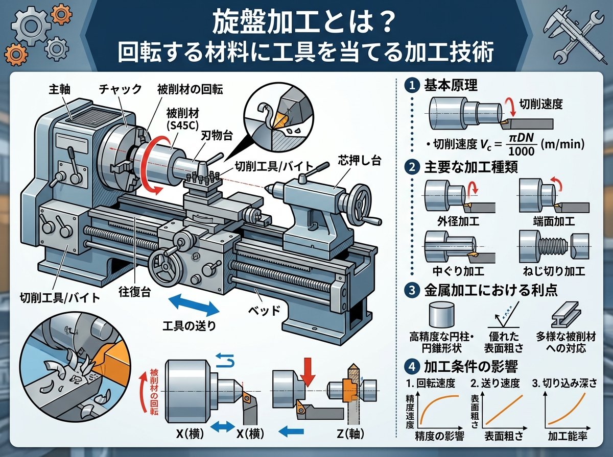 旋盤加工とは？回転する材料に工具を当てる加工技術