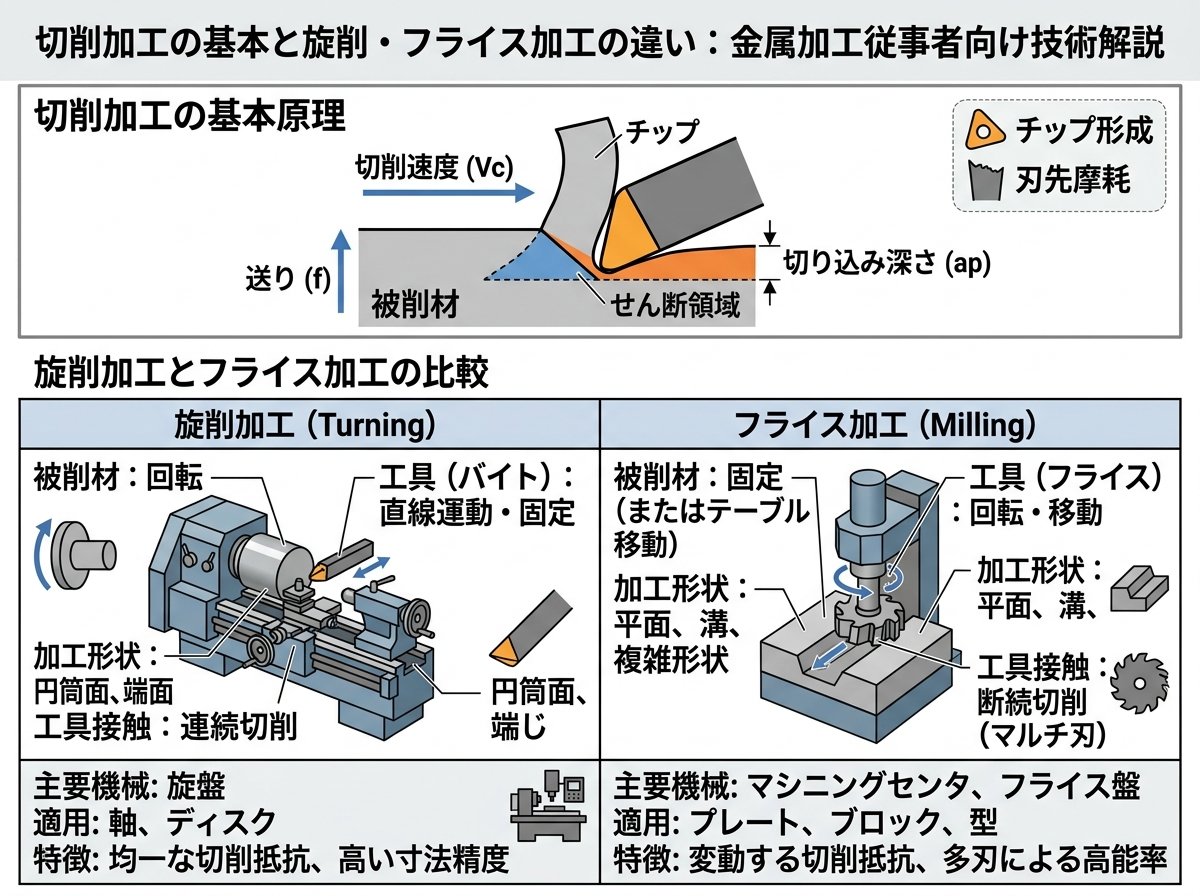 切削加工の基本と旋削加工やフライス加工の違い