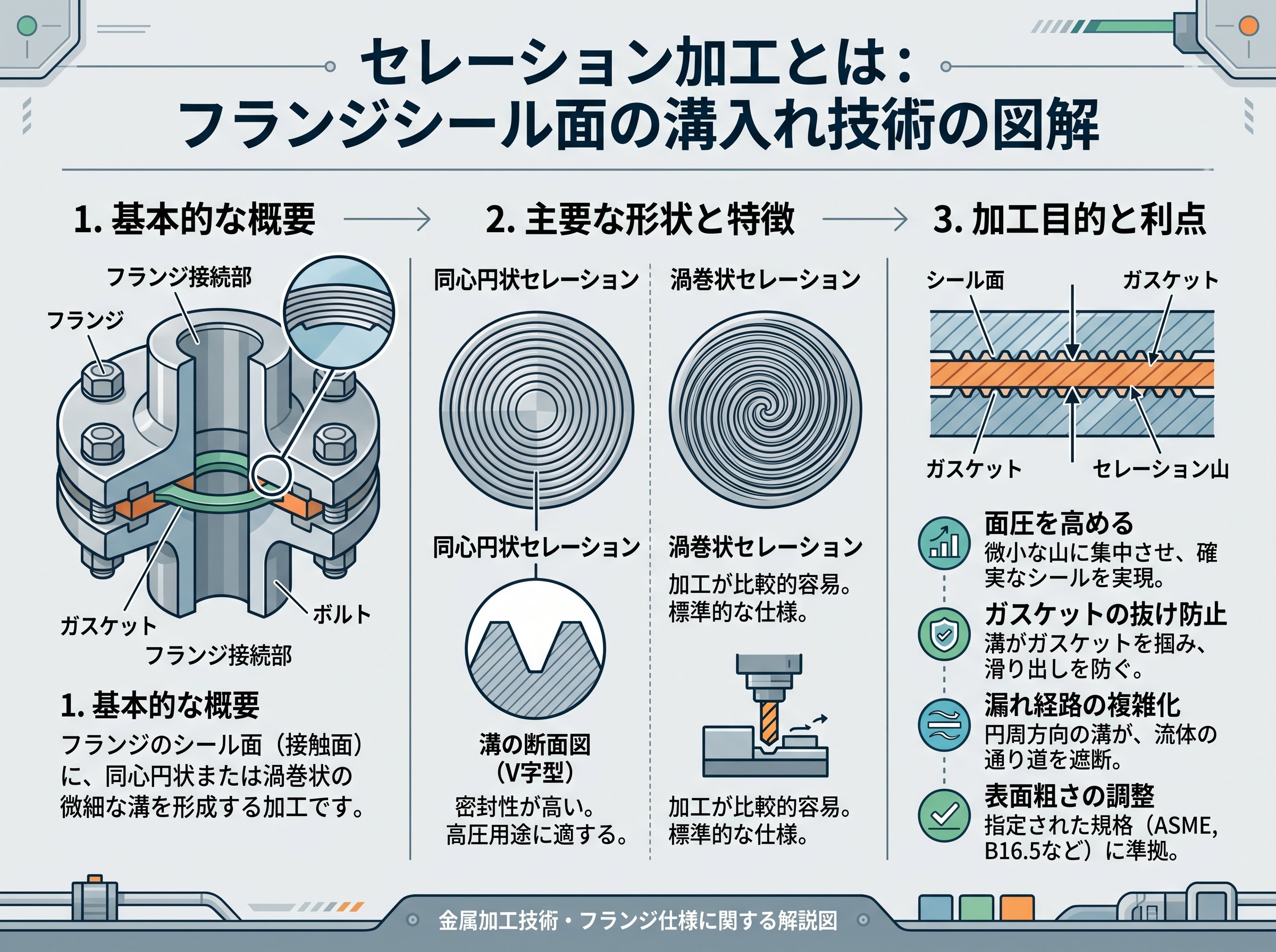 セレーション加工とはフランジシール面の溝入れ加工のこと