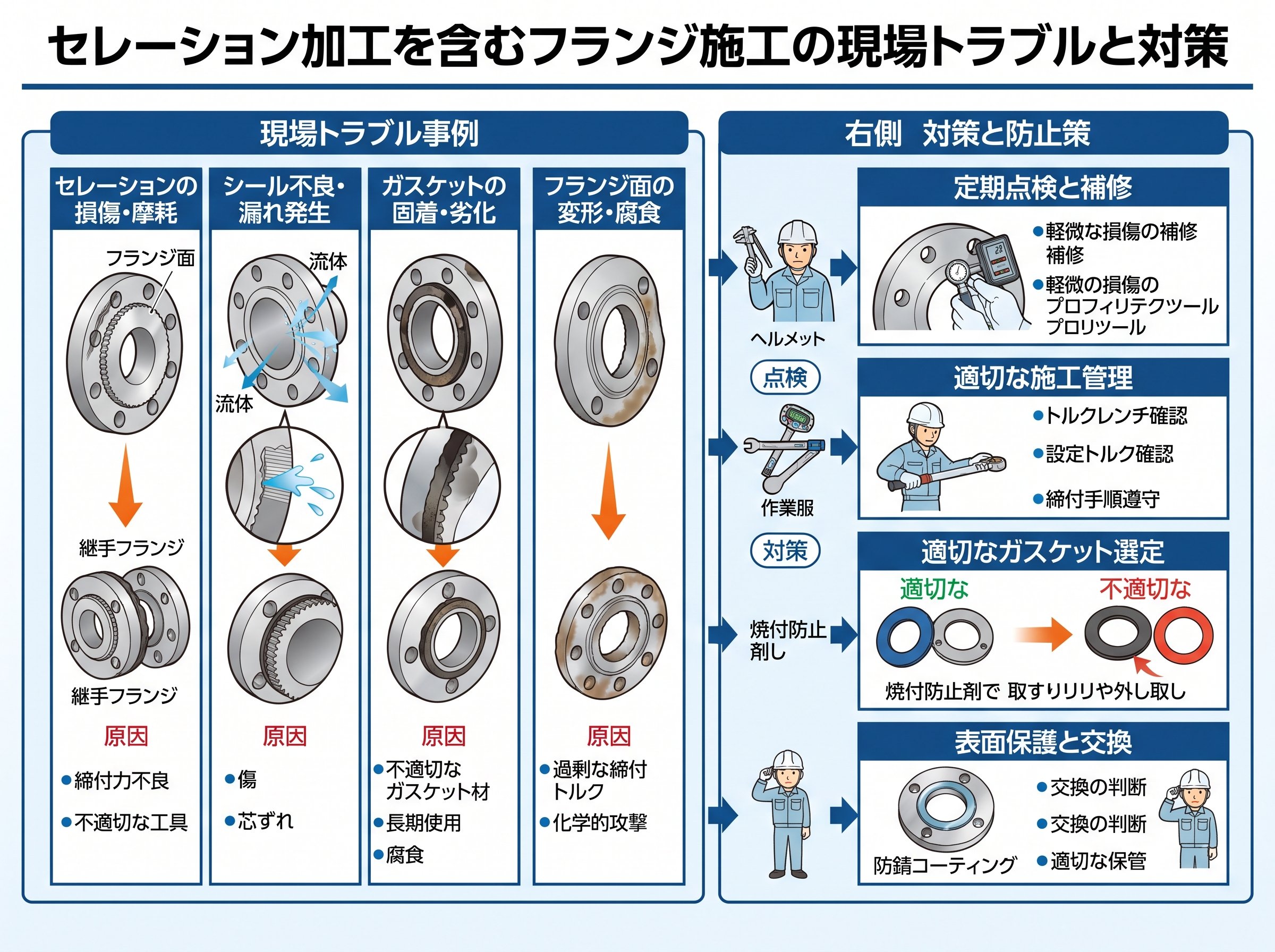 セレーション加工を含むフランジ施工の現場トラブルと対策
