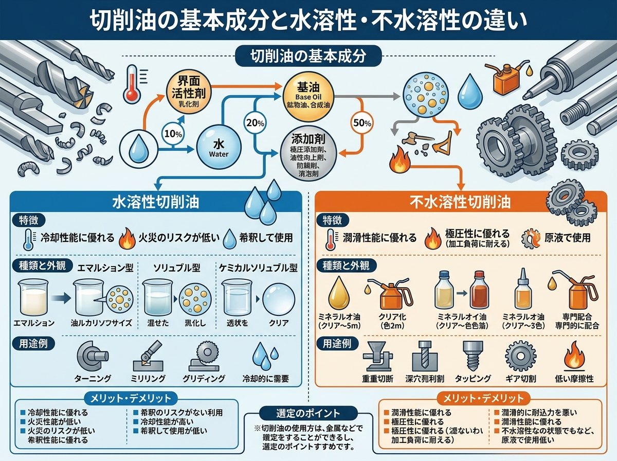 切削油の基本成分と水溶性・不水溶性の違い