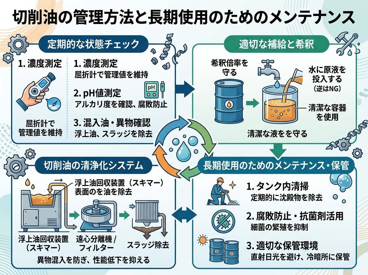 切削油の管理方法と長期使用のためのメンテナンス