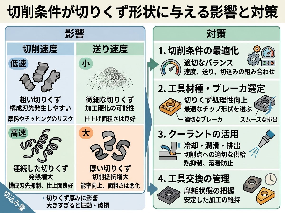 切削条件が切りくず形状に与える影響と対策