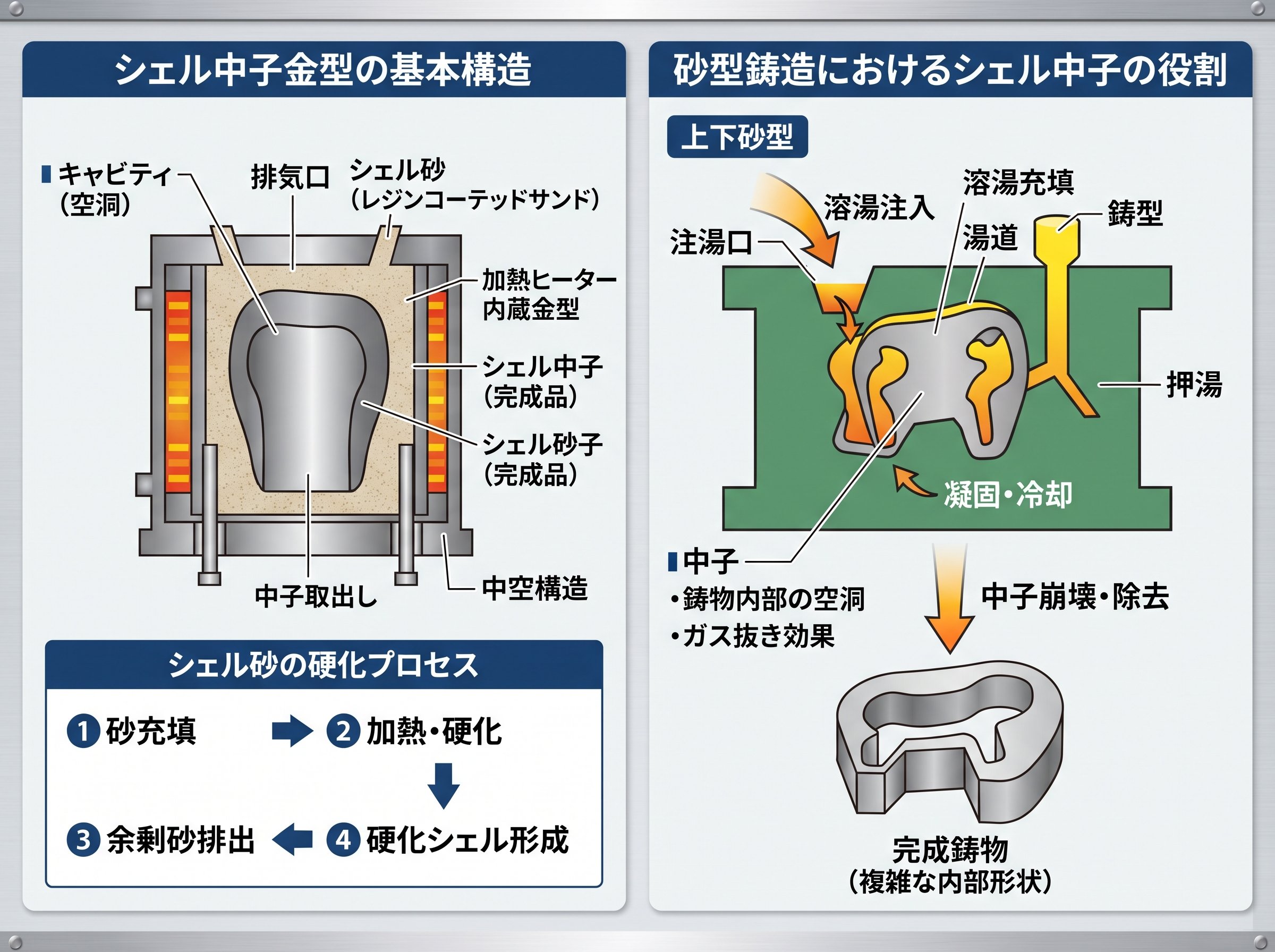 シェル中子金型の基本構造と砂型鋳造における役割