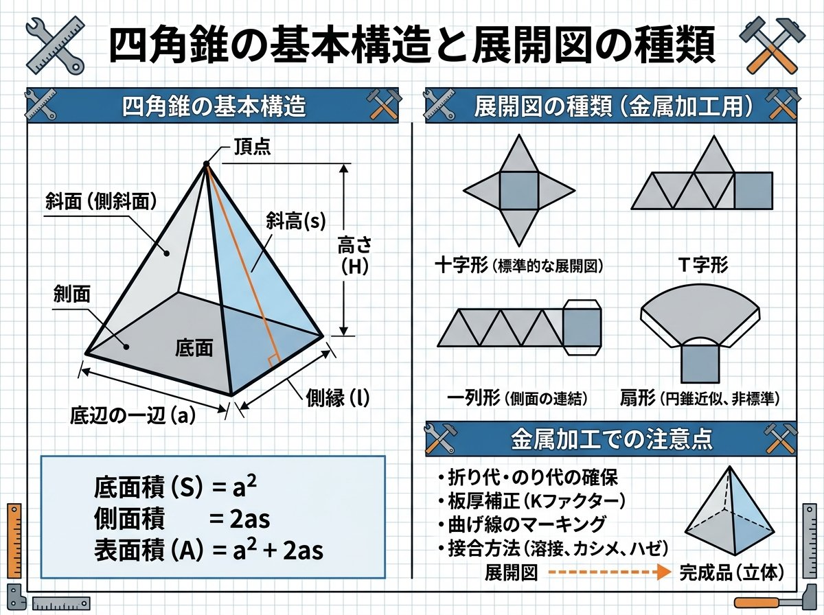 四角錐の基本構造と展開図の種類