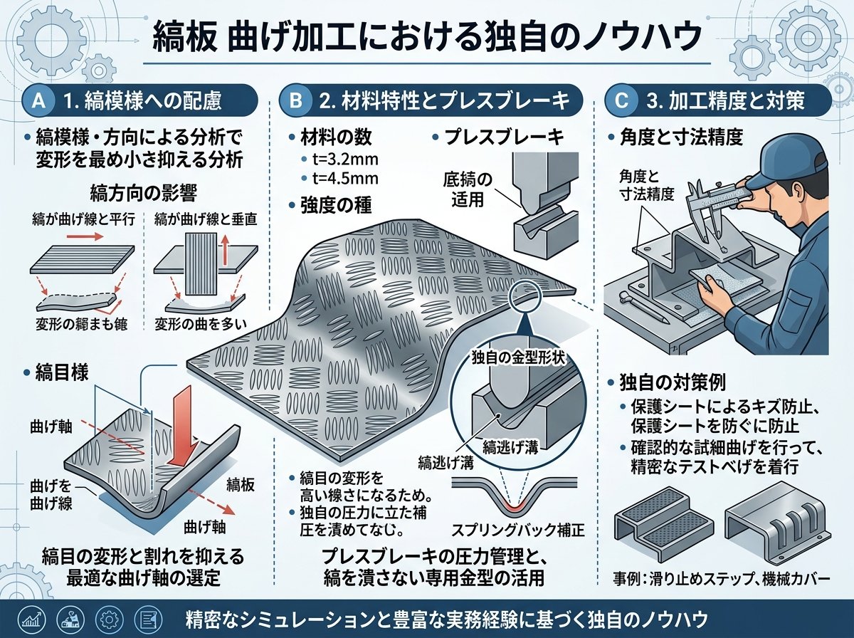 縞板 曲げ加工における独自のノウハウ