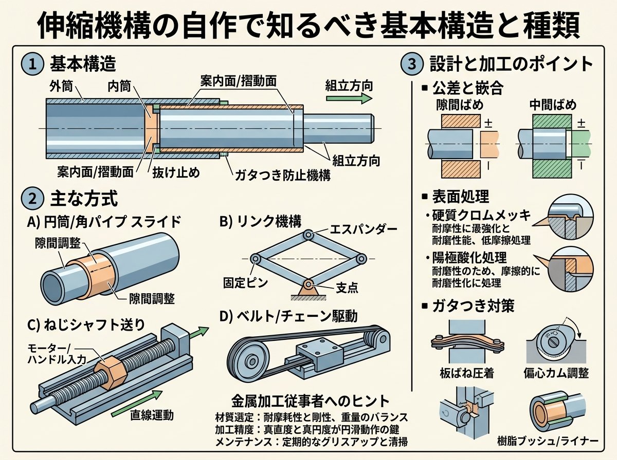 伸縮機構の自作で知るべき基本構造と種類
