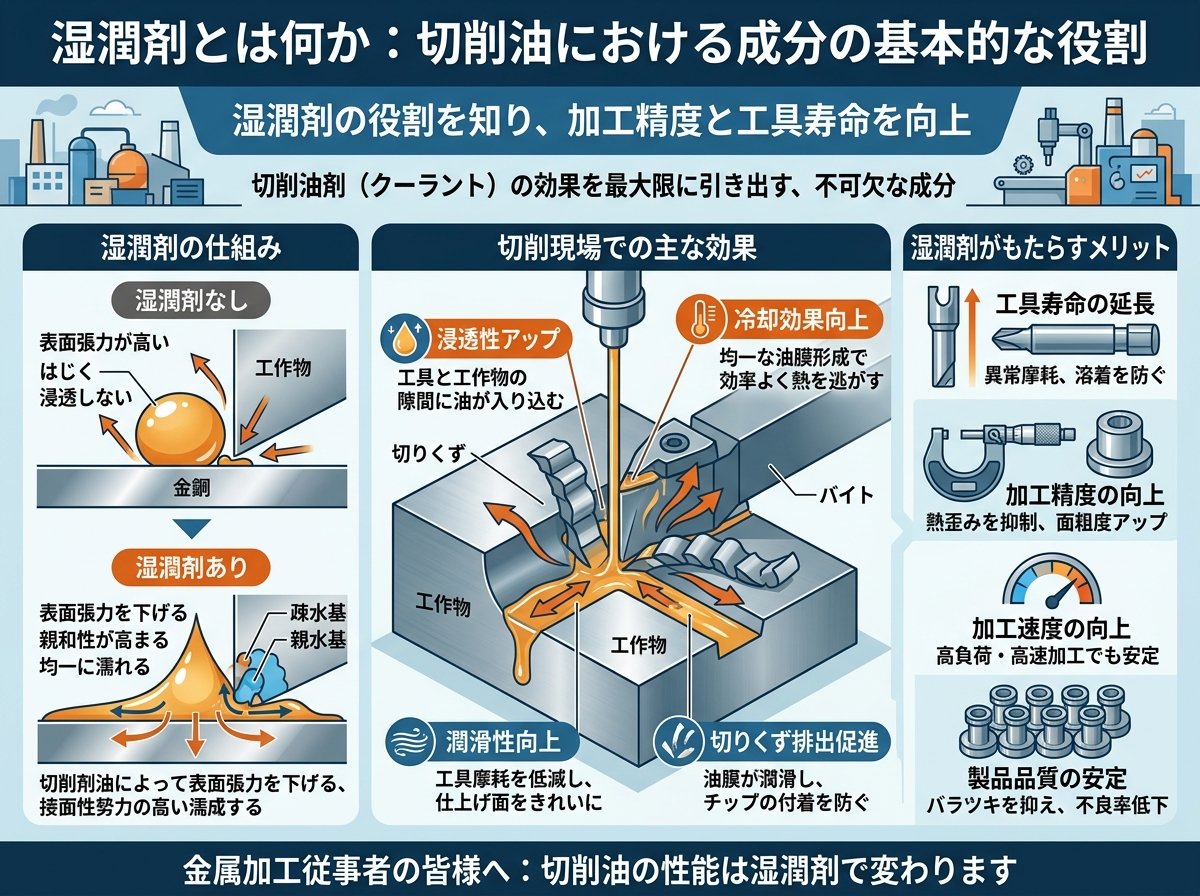 湿潤剤とは何か:切削油における成分の基本的な役割