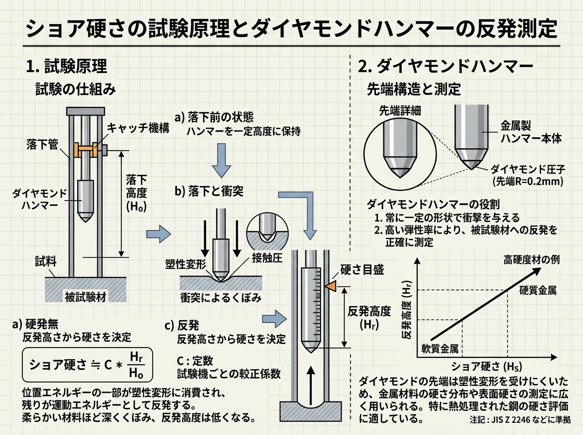 ショア硬さの試験原理とダイヤモンドハンマーの反発測定