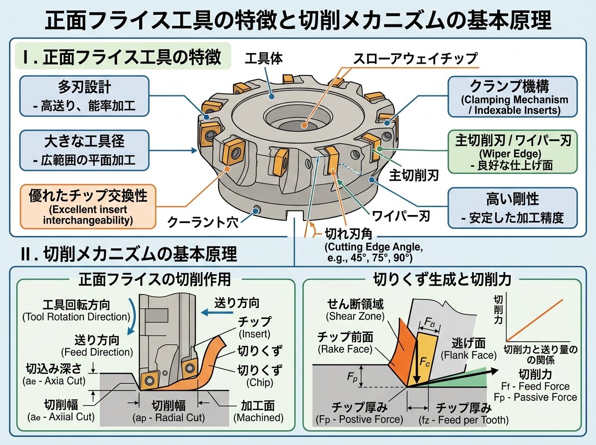 正面フライス工具の特徴と切削メカニズムの基本原理