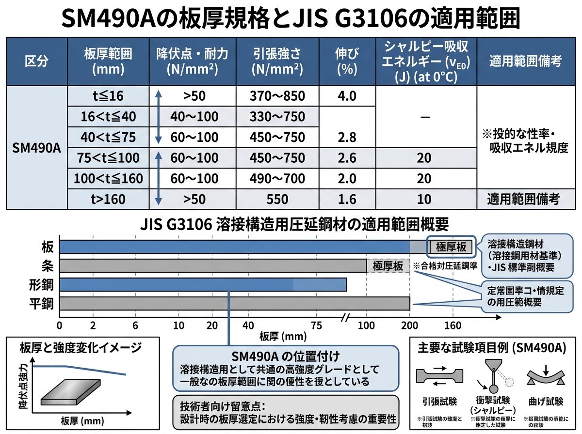 SM490Aの板厚規格とJIS G3106の適用範囲