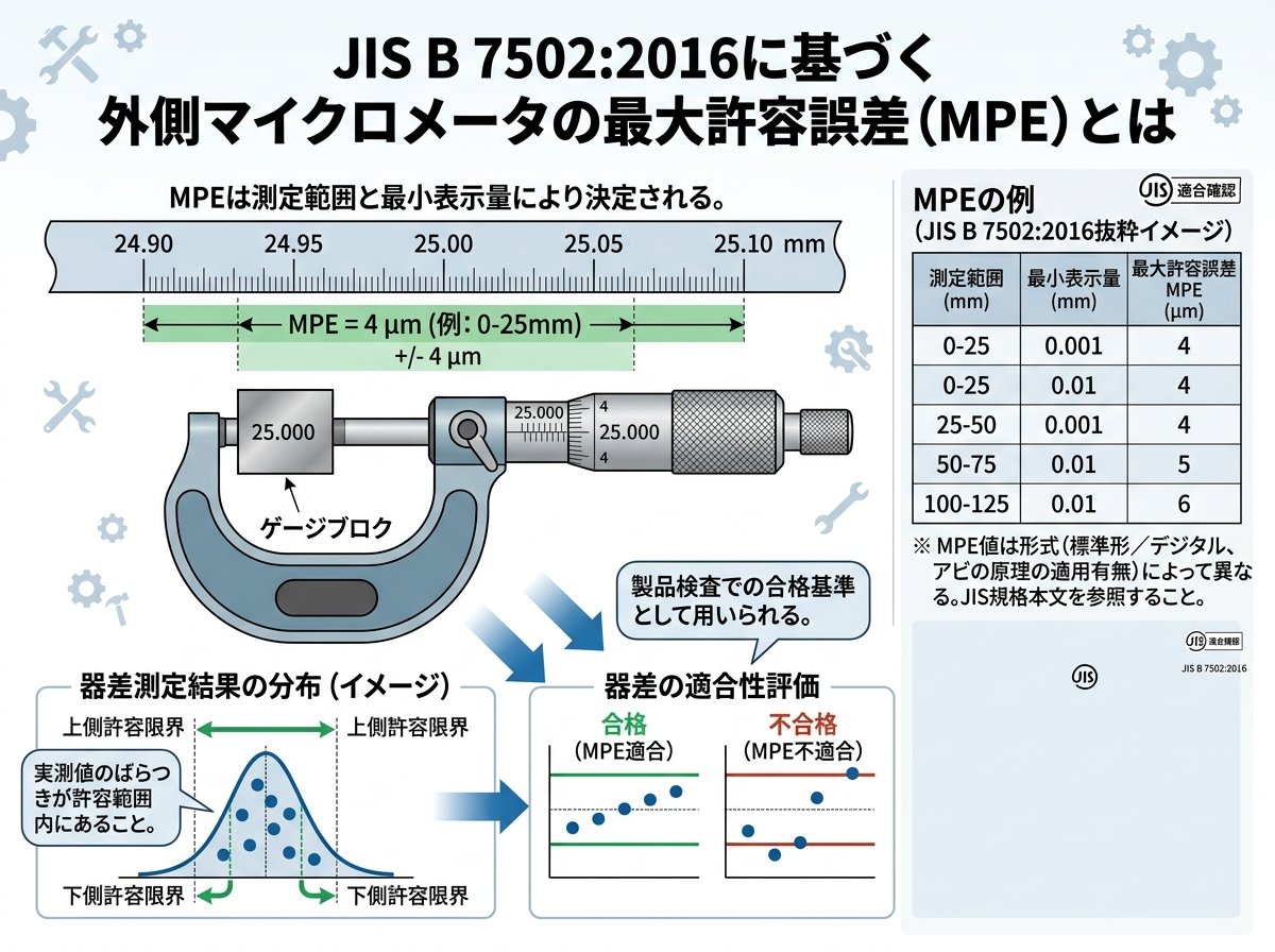 外側マイクロメータの最大許容誤差とはJIS B 7502:2016で何を意味するのか