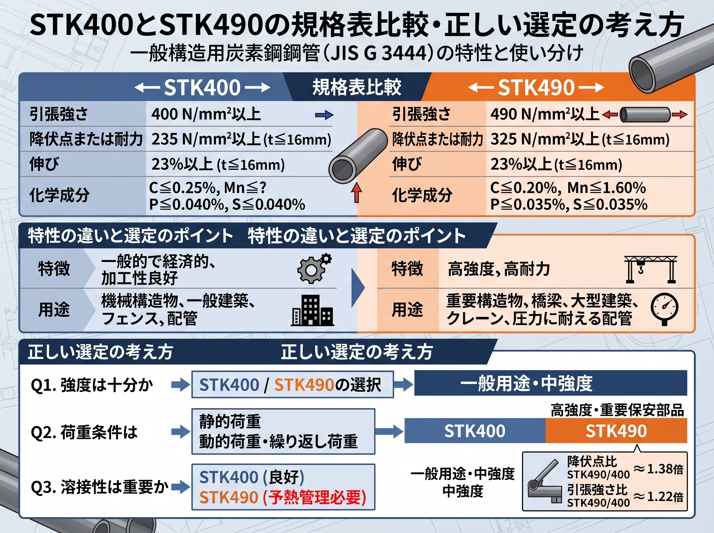 STK400とSTK490の規格表比較・正しい選定の考え方