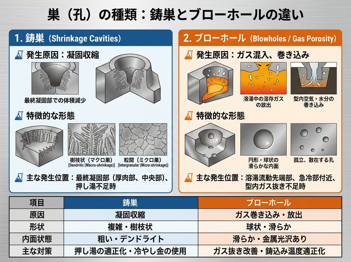 巣（孔）の種類：鋳巣とブローホールの違い