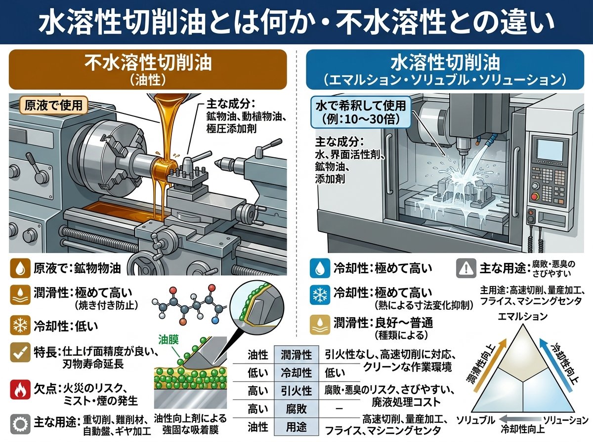 水溶性切削油とは何か・不水溶性との違い