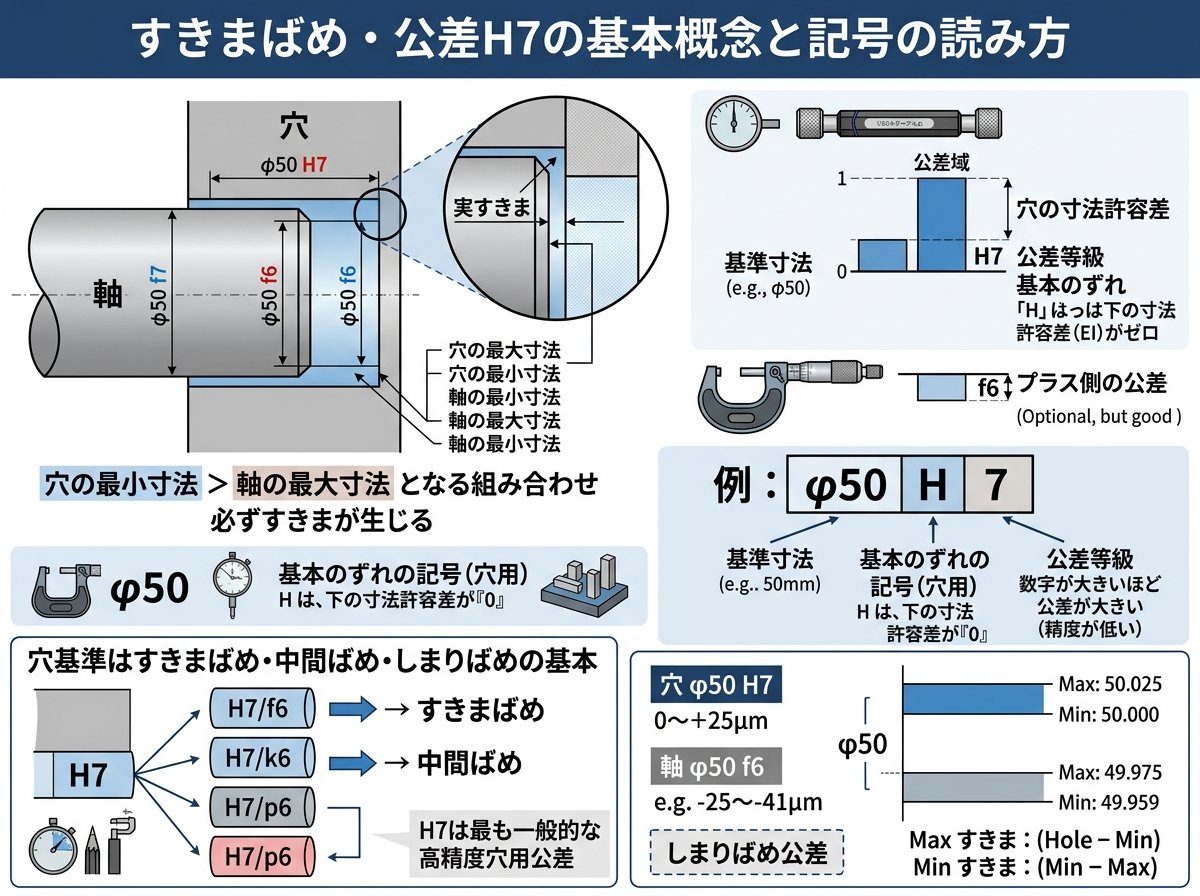 すきまばめ・公差H7の基本概念と記号の読み方