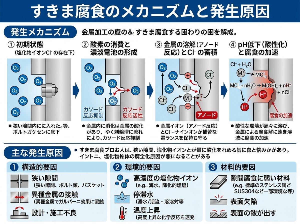 すきま腐食のメカニズムと発生原因