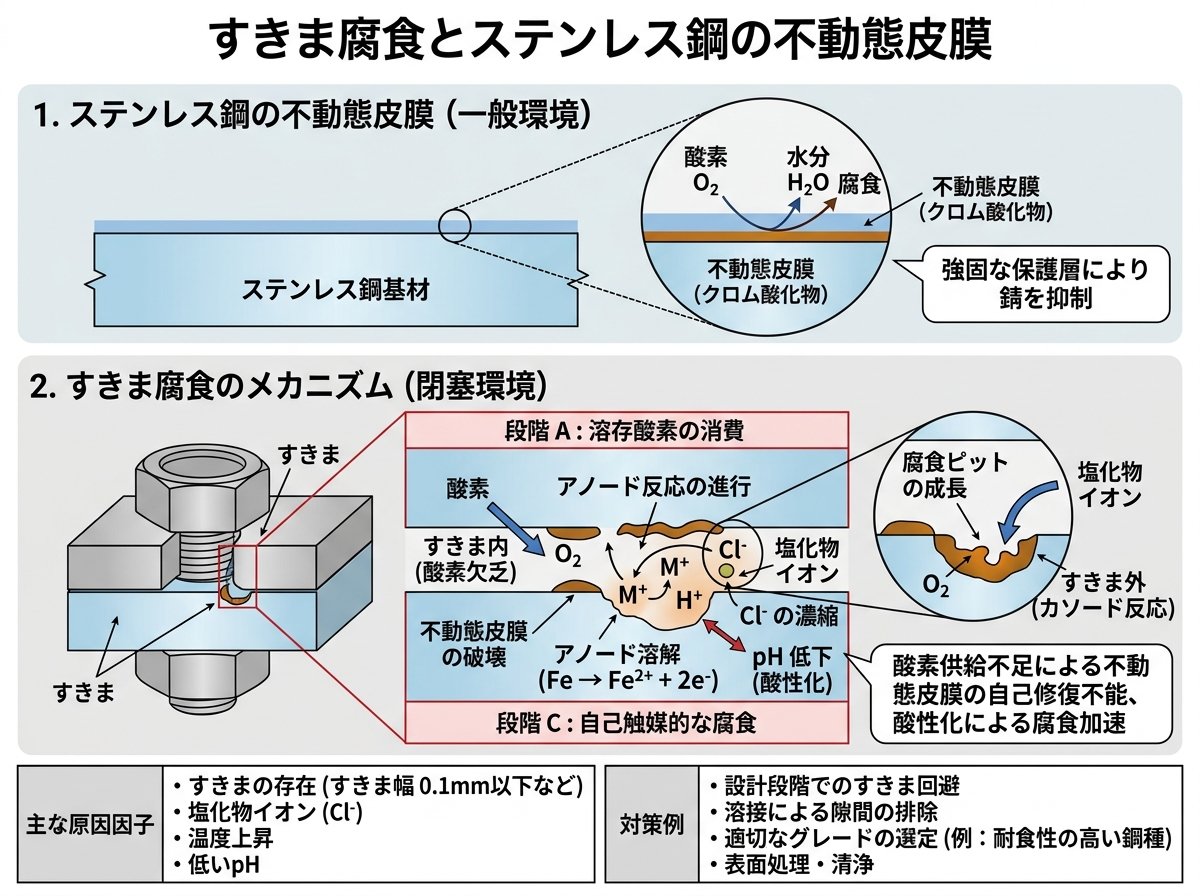 すきま腐食とステンレス鋼の不動態皮膜