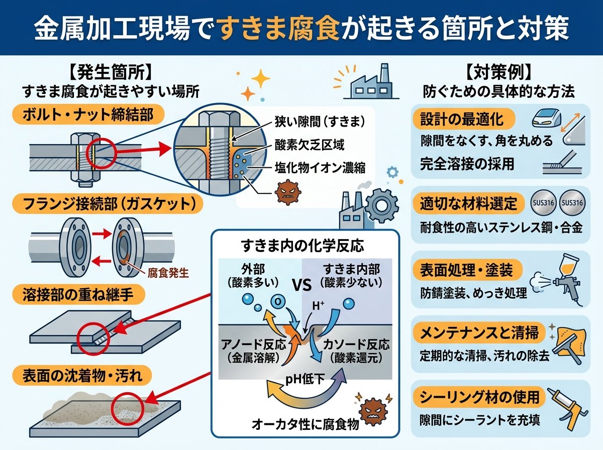 金属加工現場ですきま腐食が起きる箇所と対策