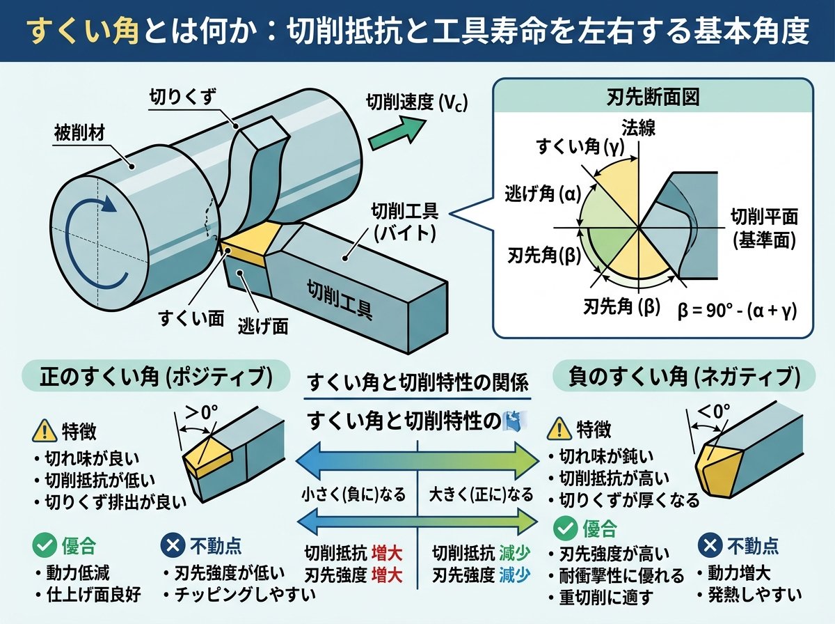 すくい角とは何か：切削抵抗と工具寿命を左右する基本角度