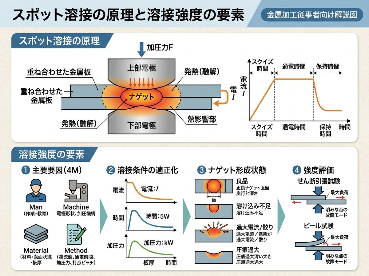 スポット溶接の原理と溶接強度の要素