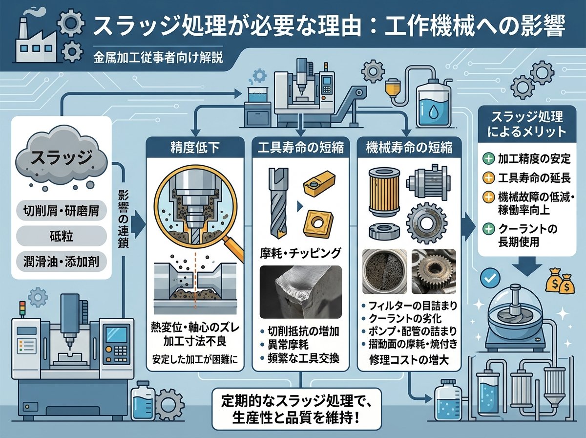 スラッジ処理が必要な理由:工作機械への影響