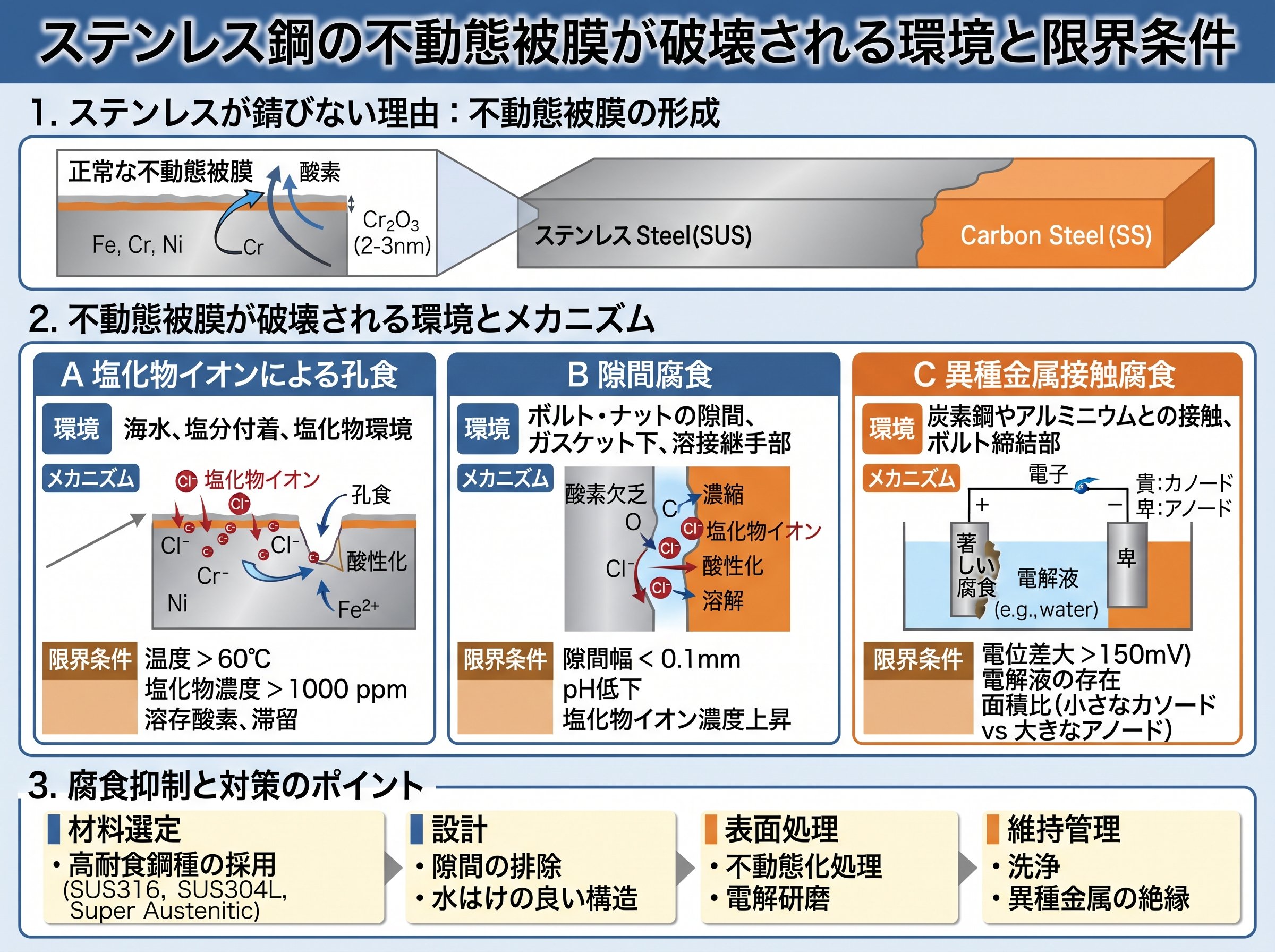 ステンレスが錆びない理由が成立しない環境と限界条件