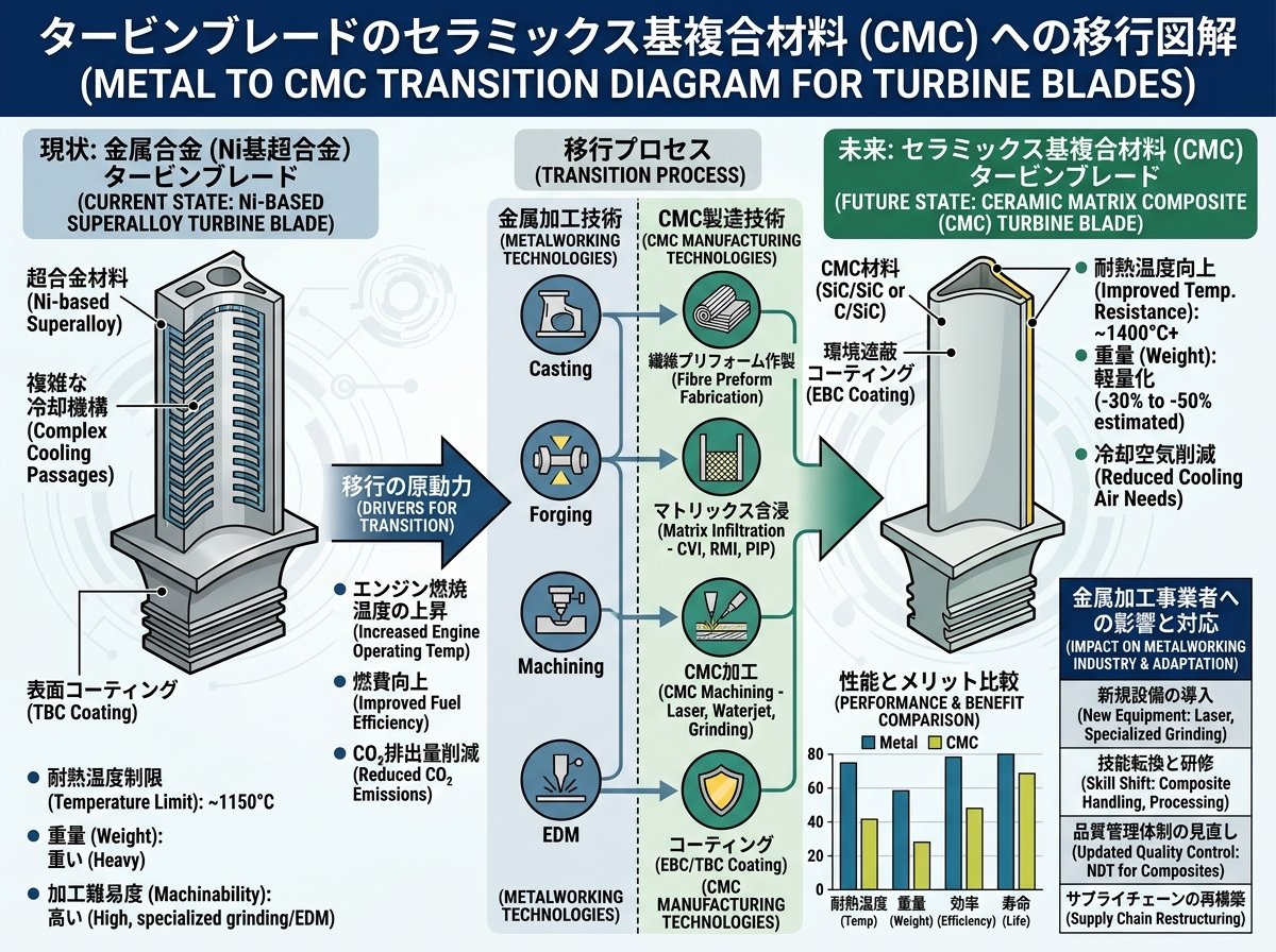 タービンブレードのセラミックス基複合材料への移行