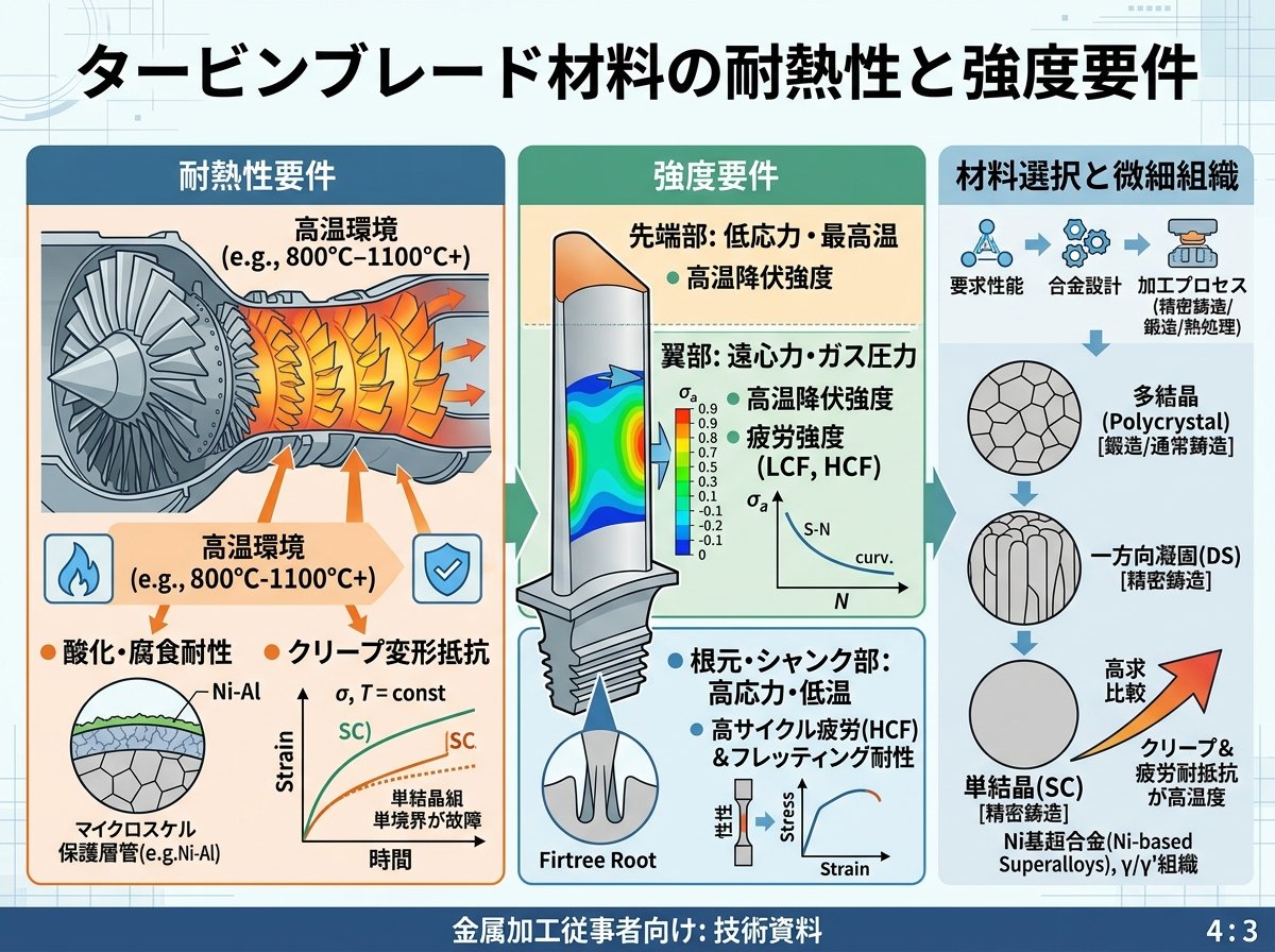 タービンブレード材料の耐熱性と強度要件