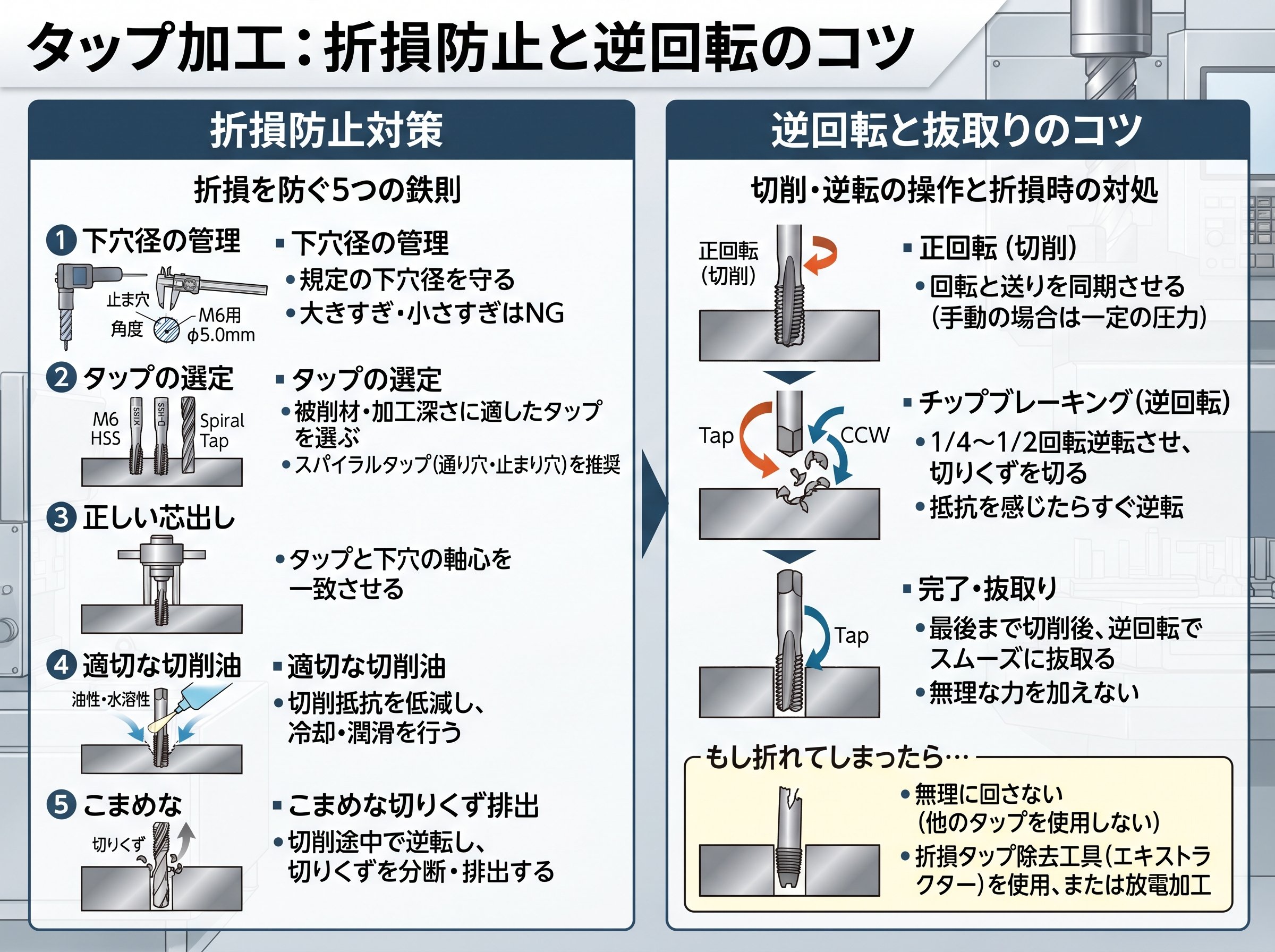 タップ加工 やり方の折損防止と逆回転のコツ