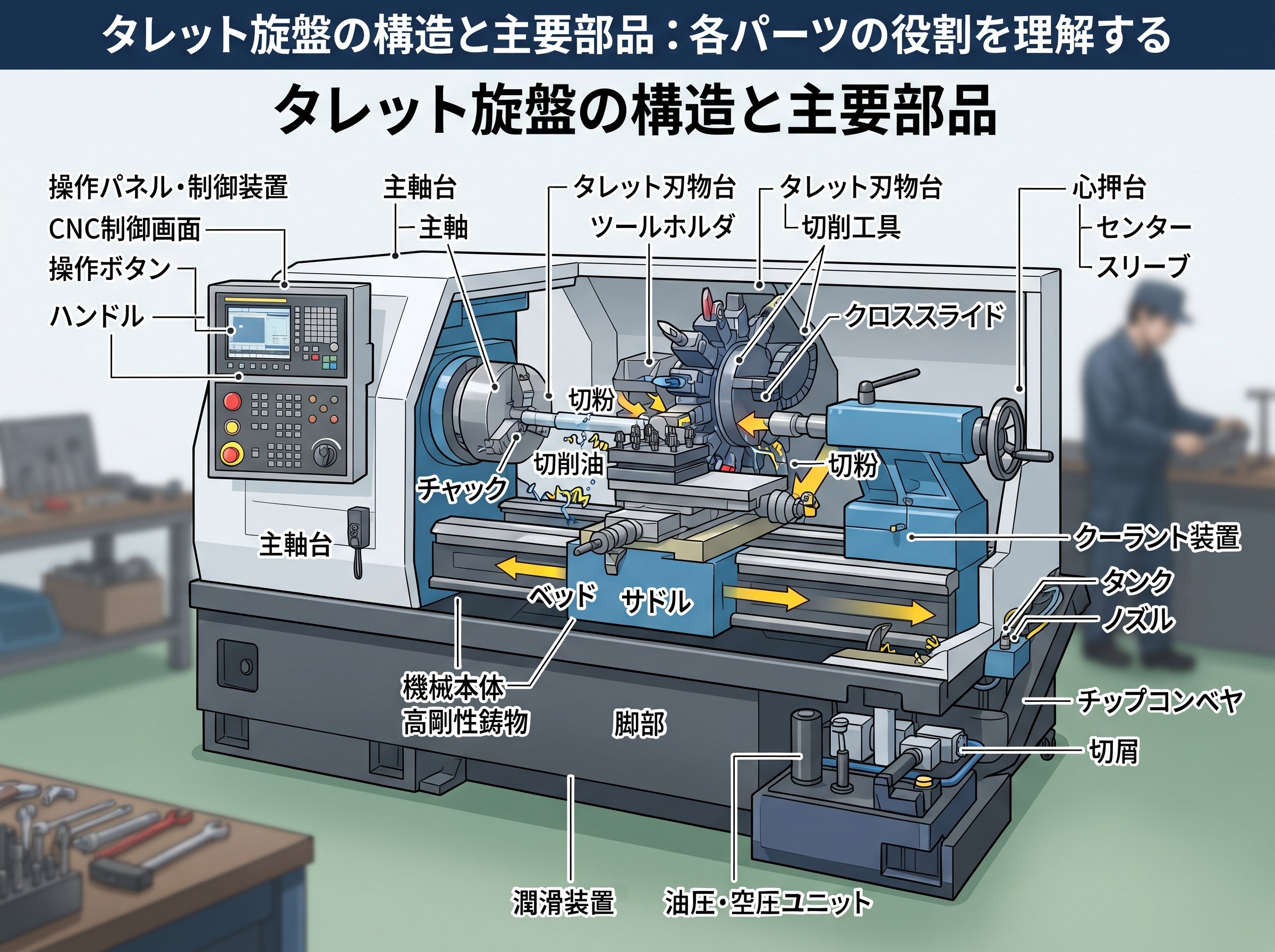 タレット旋盤の構造と主要部品:各パーツの役割を理解する