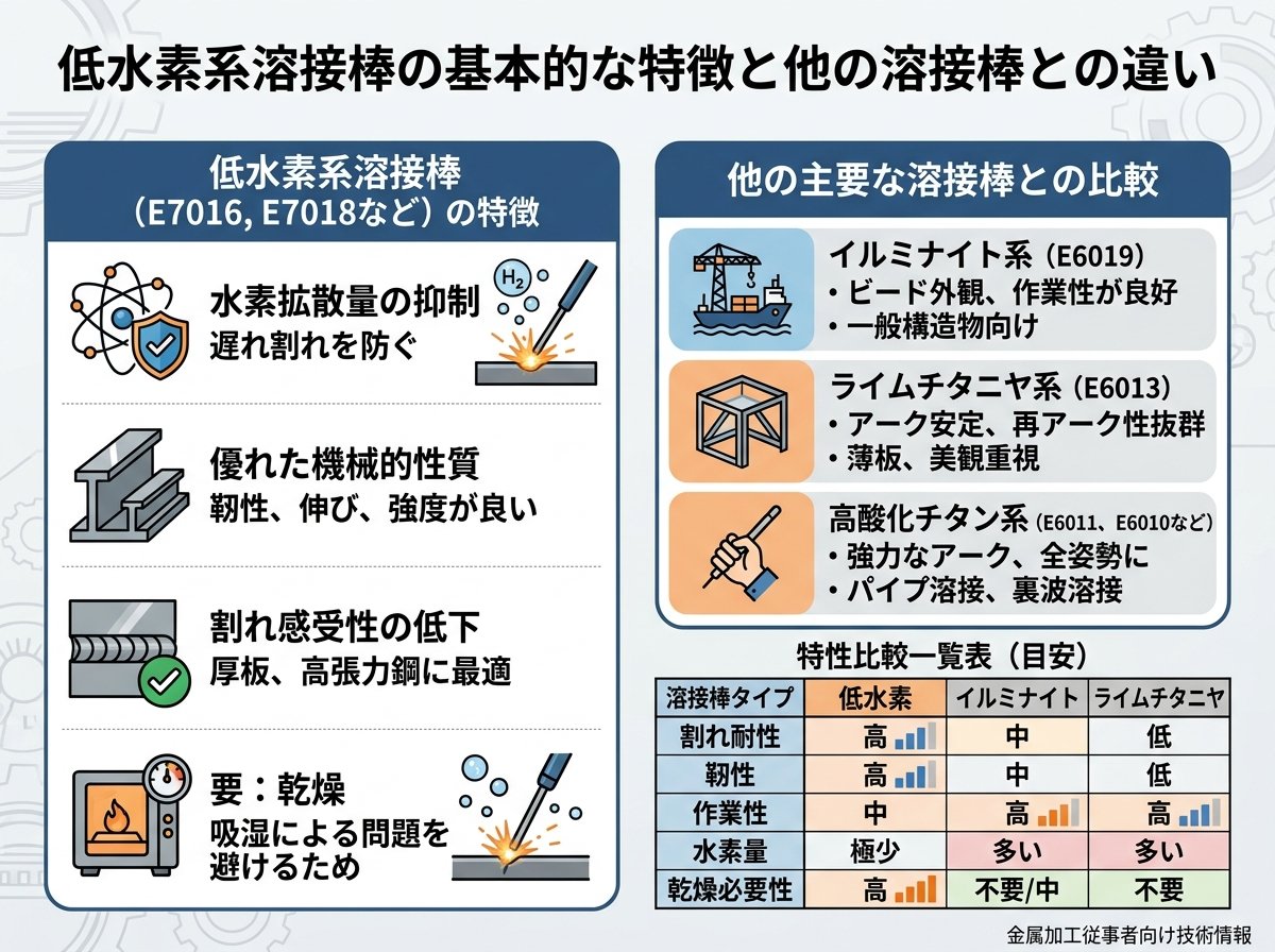 低水素系溶接棒の基本的な特徴と他の溶接棒との違い